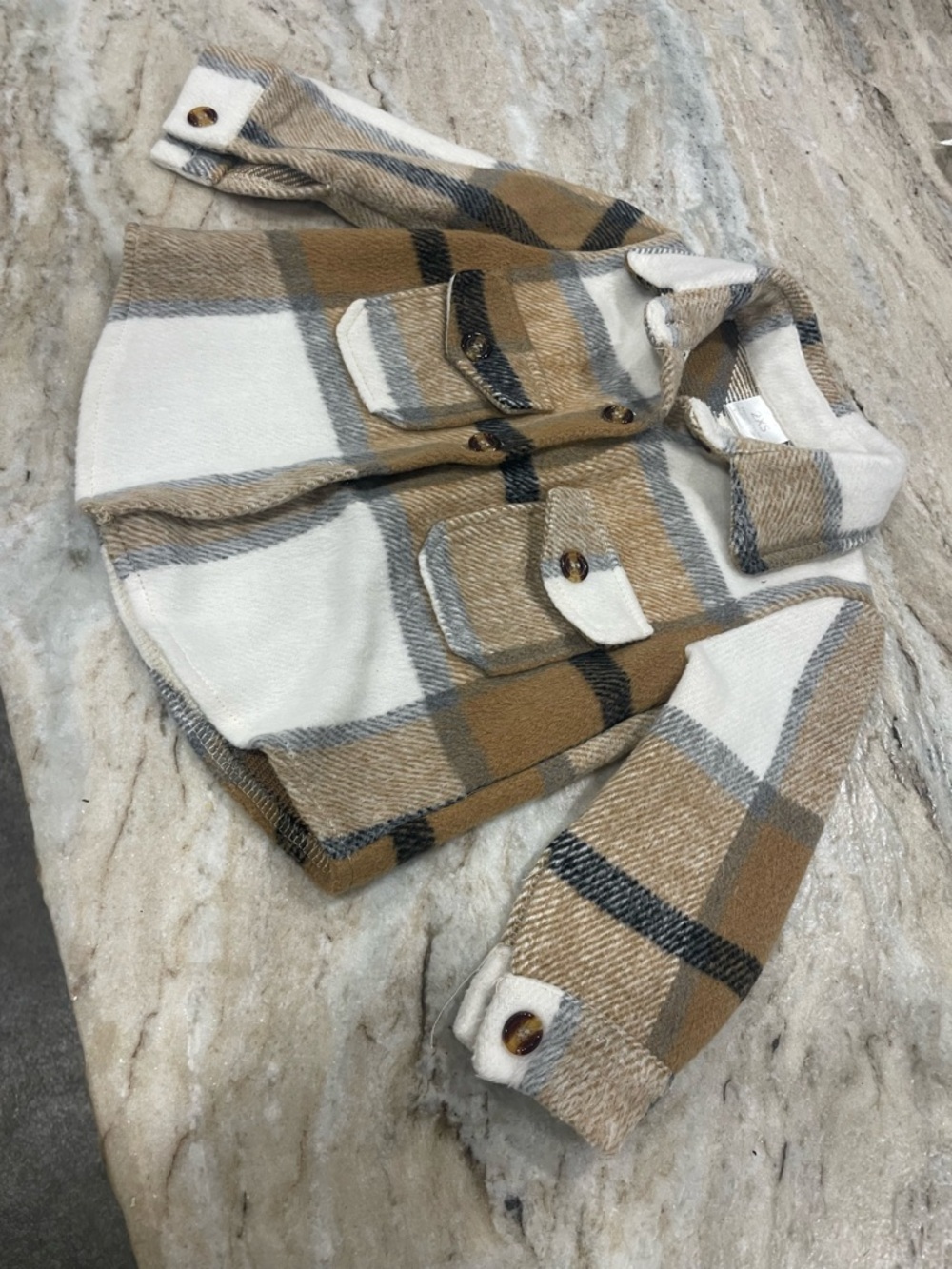 Kids Plaid Shacket in Cream & Tan - Cozy Button-Front Jacket